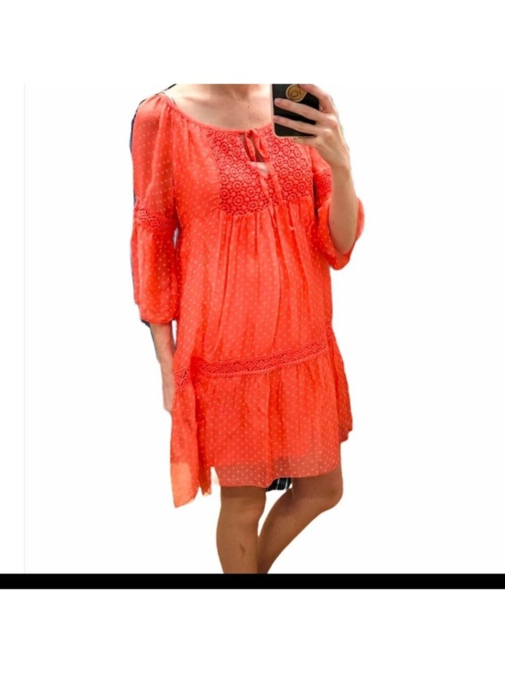 BELLAMBRA XS Boho Coral Dotted Silk Lined Boho Dress